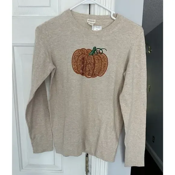 NWT Crewcuts Girls Teddie Cotton Pumpkin Sequin Lightweight Sweater Sz XL 12/14 - Picture 3 of 8